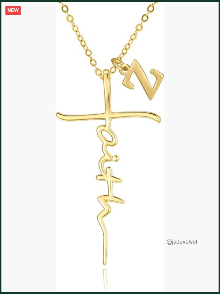 Faith Cross Initial Necklace Gold Pendant Lobster Clasp Adjustable 18-20 In